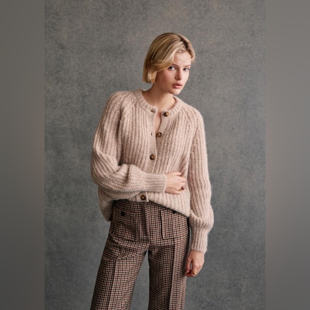 Sézane Emile Light Beige Knit Cardigan